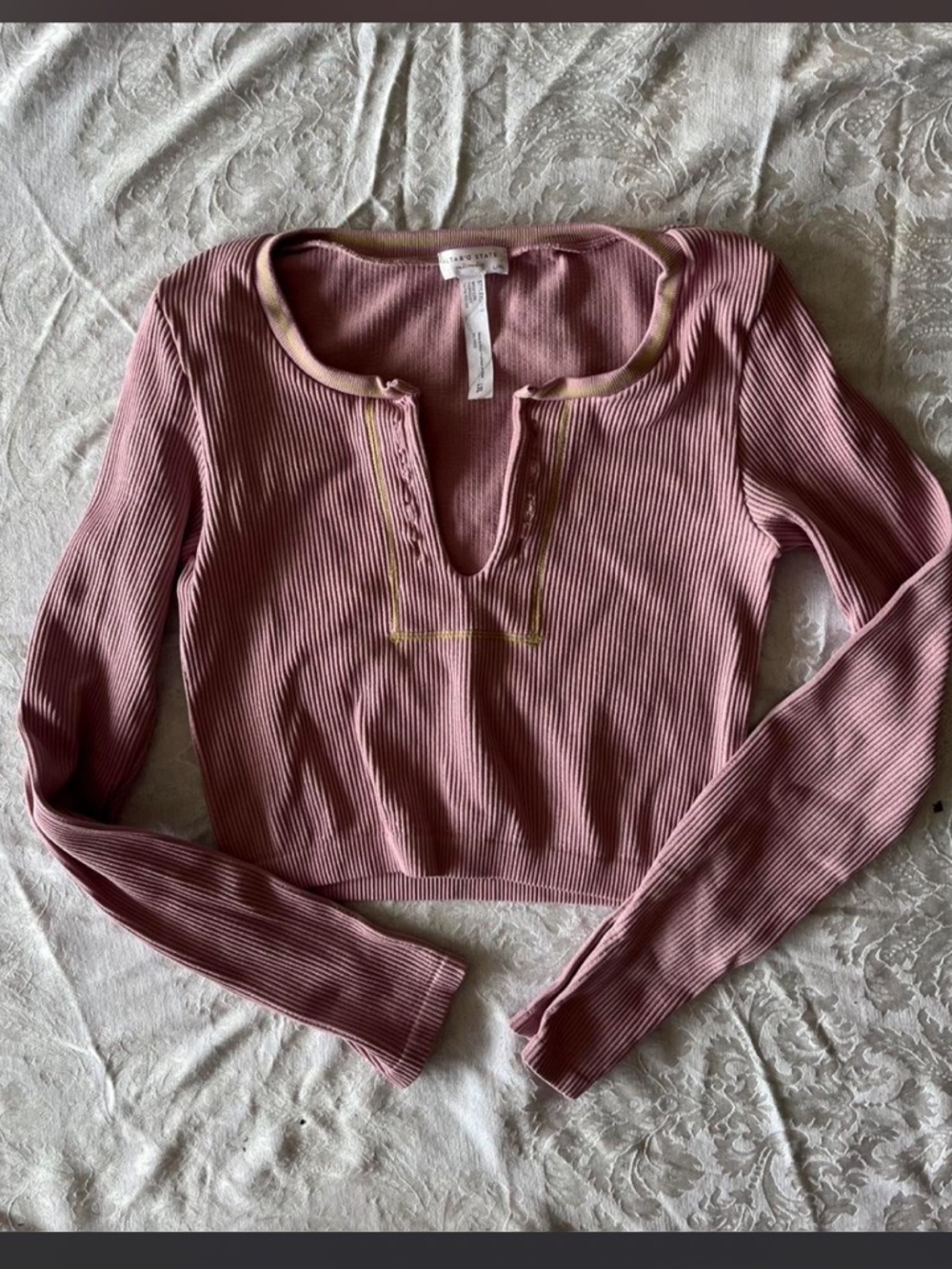 altard state pink ribbed v neck long sleeve size l